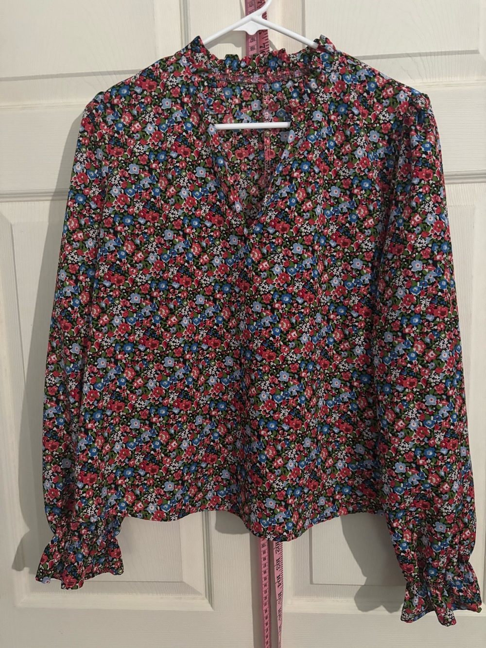 Women's Floral Long-Sleeve Ruffle Neck Top